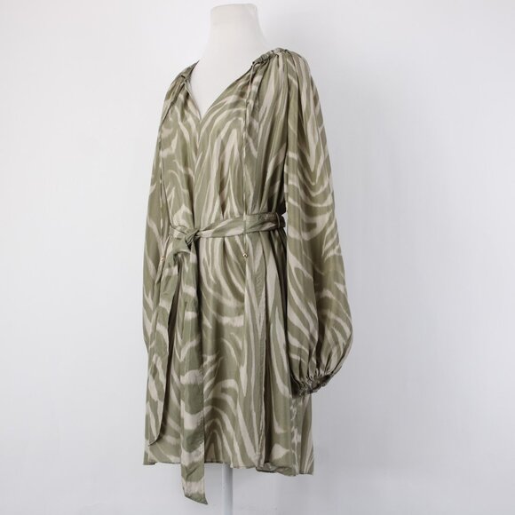 Banana Republic Dress $270 Sz S Mossy Green Tan Belt Unlined 100% Silk Dress - Picture 7 of 16